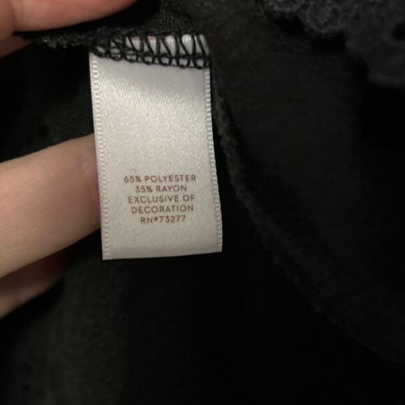 Lauren Conrad Black Short Sleeve Crew Neck Lace Trim Ruffle Open Back Tee Med - Picture 6 of 11